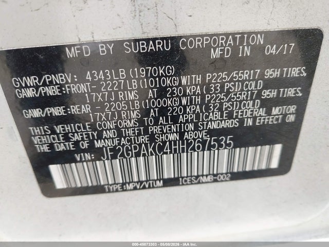 JF2GPAKC4HH267535 Subaru Crosstrek 2.0i Limited