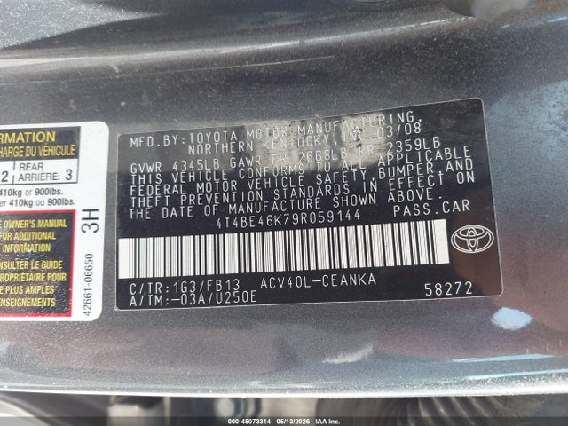 45073314 :رقم المزاد ، 4T4BE46K79R059144 vin ، 2009 Toyota Camry Le مزاد بيع