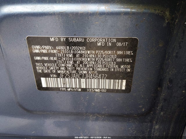 45073331 :رقم المزاد ، JF2SJABC7JH456472 vin ، 2018 Subaru Forester 2.5i مزاد بيع