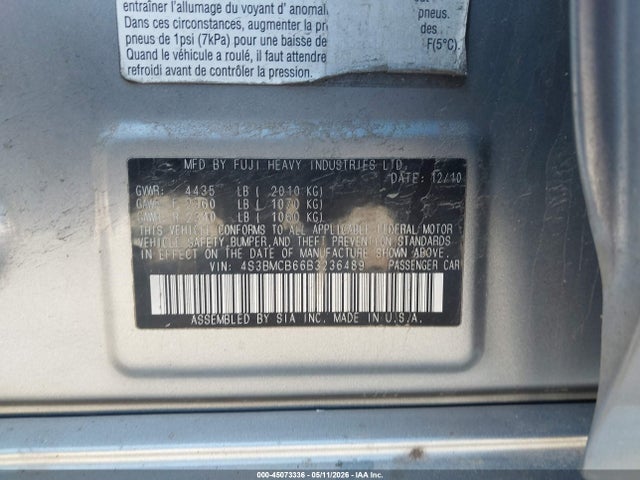 45073336 :رقم المزاد ، 4S3BMCB66B3236489 vin ، 2011 Subaru Legacy 2.5i Premium مزاد بيع