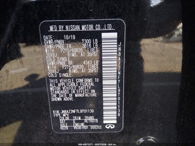 JN8AZ2NF7L9701139 Infiniti QX80 LUXE