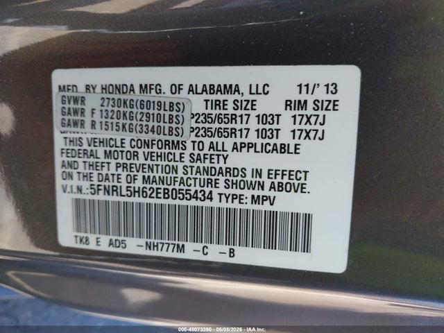 Продажа на аукционе авто 2014 Honda Odyssey Ex-l, vin: 5FNRL5H62EB055434, номер лота: 45073390