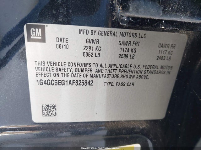 2010 Buick Lacrosse Cxl მანქანა იყიდება აუქციონზე, vin: 1G4GC5EG1AF325842, აუქციონის ნომერი: 45073393