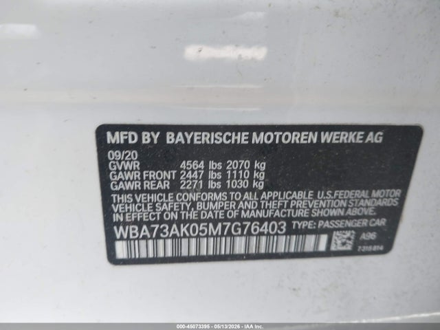 2021 Bmw 228i Gran Coupe Xdrive მანქანა იყიდება აუქციონზე, vin: WBA73AK05M7G76403, აუქციონის ნომერი: 45073395