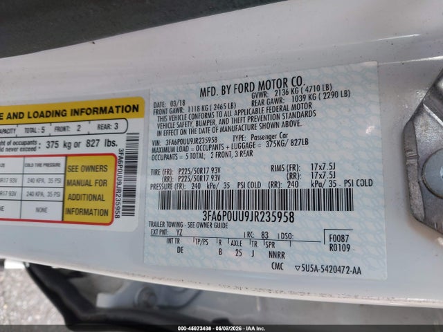 3FA6P0UU9JR235958 Ford Fusion Hybrid S