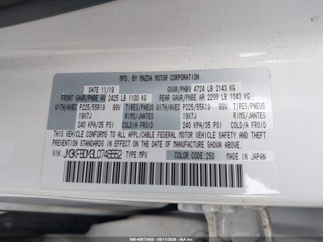 2020 Mazda Cx-5 Grand Touring მანქანა იყიდება აუქციონზე, vin: JM3KFBDM3L0746552, აუქციონის ნომერი: 45073455
