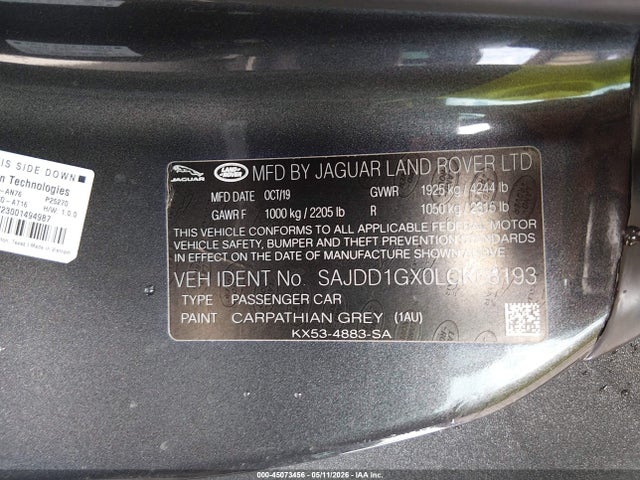 SAJDD1GX0LCK68193 Jaguar F-type Checkered Flag Rwd Automatic/p300 Rwd Automatic