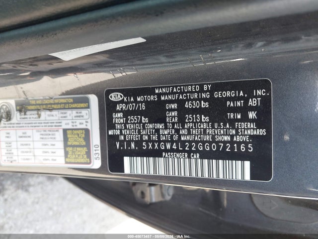 45073457 :رقم المزاد ، 5XXGW4L22GG072165 vin ، 2016 Kia Optima Sx Turbo مزاد بيع