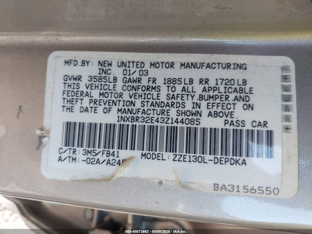 Продажа на аукционе авто 2003 Toyota Corolla Ce, vin: 1NXBR32E43Z144085, номер лота: 45073462