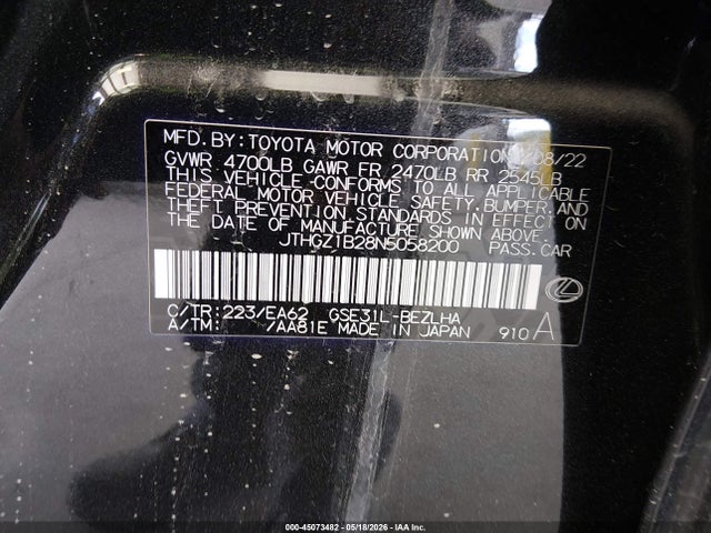 Aukcja sprzedaży 2022 Lexus Is 350 F Sport, vin: JTHGZ1B28N5058200, numer aukcji: 45073482
