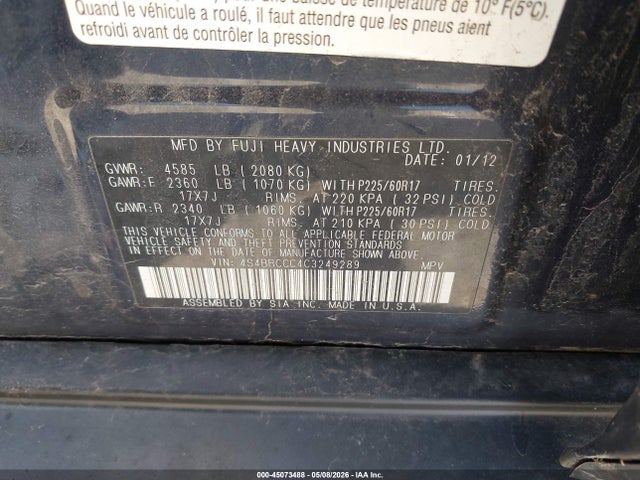 Продаж на аукціоні авто 2012 Subaru Outback 2.5i Premium, vin: 4S4BRCCC4C3249289, номер лоту: 45073488