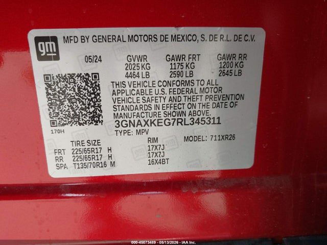 3GNAXKEG7RL345311 Chevrolet Equinox Fwd Lt