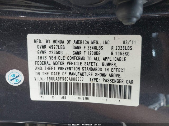 Aukcja sprzedaży 2012 Acura Tl 3.7, vin: 19UUA9F56CA000607, numer aukcji: 45073507