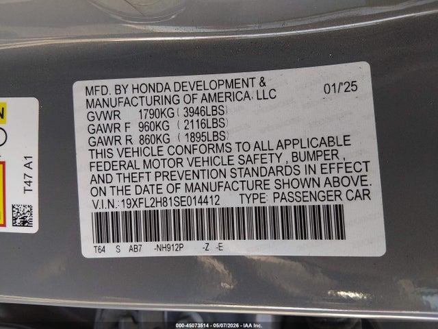19XFL2H81SE014412 Honda Civic Sedan Sport