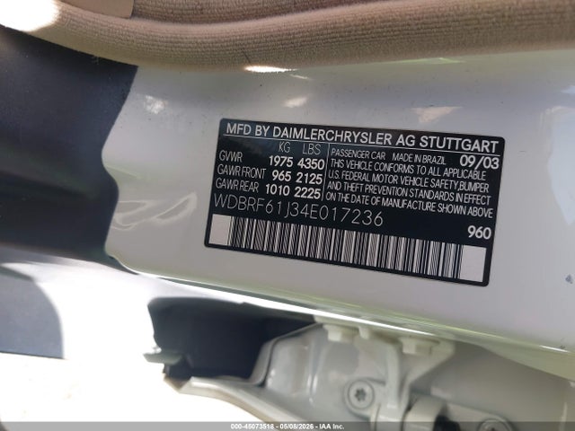 45073518 :رقم المزاد ، WDBRF61J34E017236 vin ، 2004 Mercedes-benz C 240 مزاد بيع