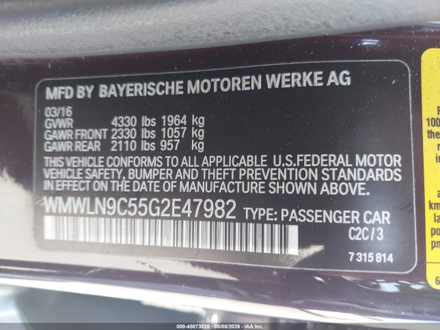 2016 Mini Clubman Cooper S მანქანა იყიდება აუქციონზე, vin: WMWLN9C55G2E47982, აუქციონის ნომერი: 45073525