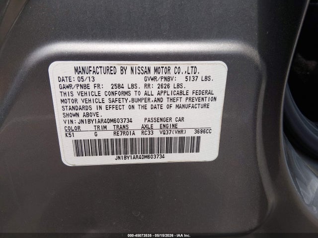 2013 Infiniti M37x მანქანა იყიდება აუქციონზე, vin: JN1BY1AR4DM603734, აუქციონის ნომერი: 45073535