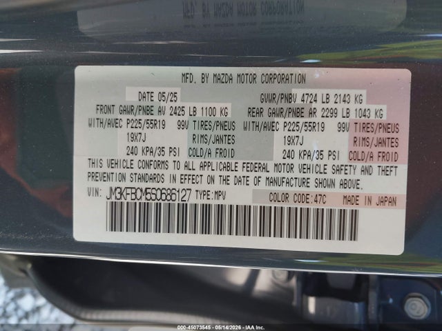 Aukcja sprzedaży 2025 Mazda Cx-5 2.5 S Carbon Edition, vin: JM3KFBCM5S0686127, numer aukcji: 45073545