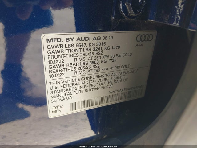 Aukcja sprzedaży 2019 Audi Q7 55 Premium, vin: WA1VAAF79KD047398, numer aukcji: 45073566