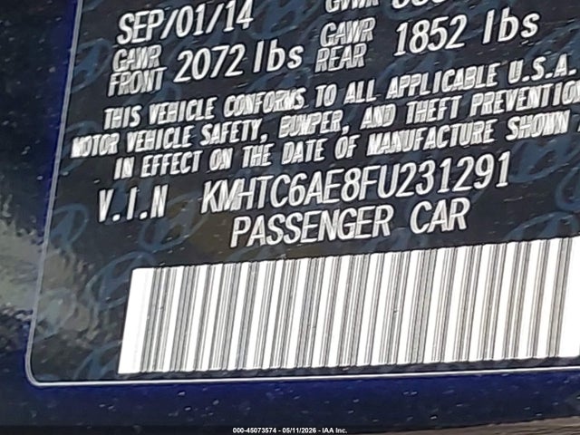 45073574 :رقم المزاد ، KMHTC6AE8FU231291 vin ، 2015 Hyundai Veloster Turbo مزاد بيع