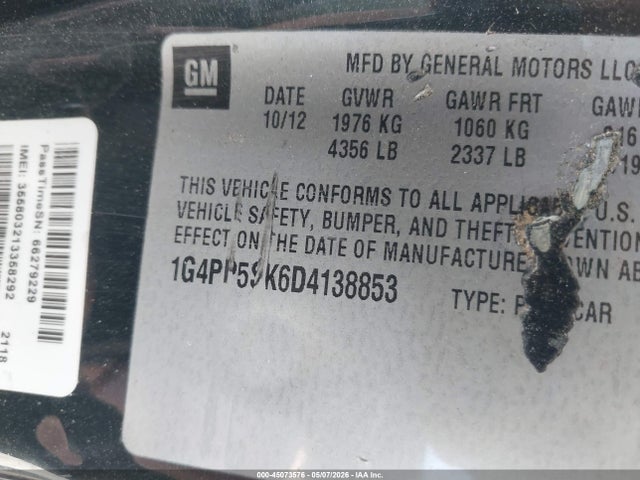 2013 Buick Verano მანქანა იყიდება აუქციონზე, vin: 1G4PP5SK6D4138853, აუქციონის ნომერი: 45073576