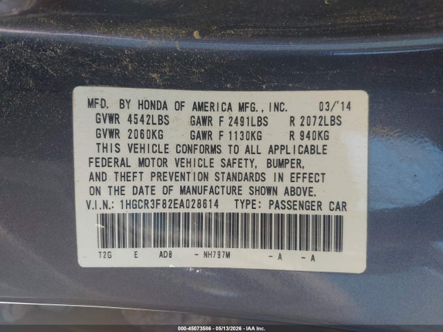 1HGCR3F82EA028614 Honda Accord Ex-l V-6