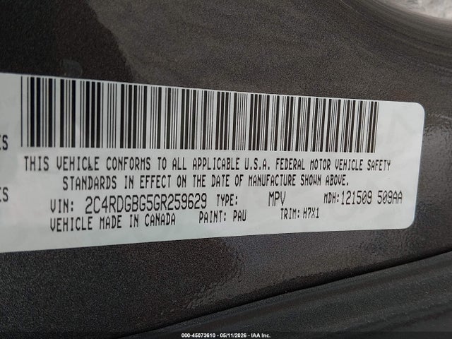 Продаж на аукціоні авто 2016 Dodge Grand Caravan American Value Pkg, vin: 2C4RDGBG5GR259629, номер лоту: 45073610