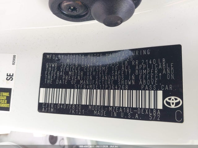 Продажа на аукционе авто 2026 Toyota Corolla Le, vin: 5YFB4MDE1TP364268, номер лота: 45073611