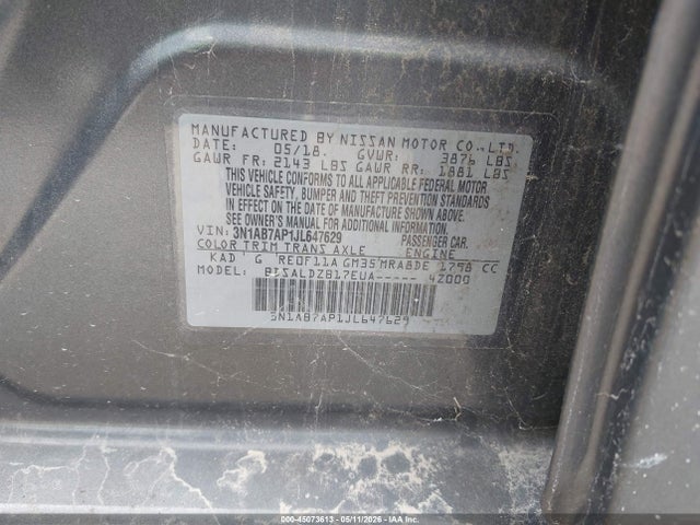 Aukcja sprzedaży 2018 Nissan Sentra Sv, vin: 3N1AB7AP1JL647629, numer aukcji: 45073613
