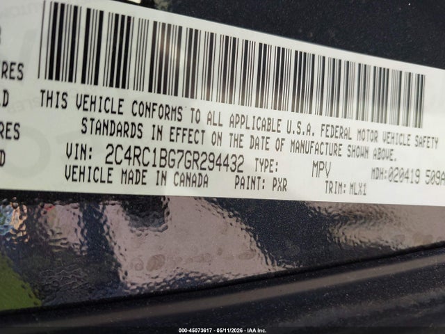 2016 Chrysler Town & Country Touring მანქანა იყიდება აუქციონზე, vin: 2C4RC1BG7GR294432, აუქციონის ნომერი: 45073617