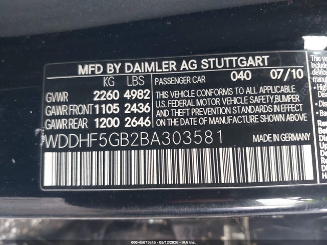 Продажа на аукционе авто 2011 Mercedes-benz E 350, vin: WDDHF5GB2BA303581, номер лота: 45073645