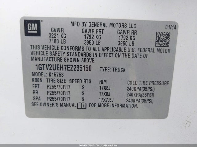 Aukcja sprzedaży 2014 Gmc Sierra 1500 Sle, vin: 1GTV2UEH7EZ235150, numer aukcji: 45073657