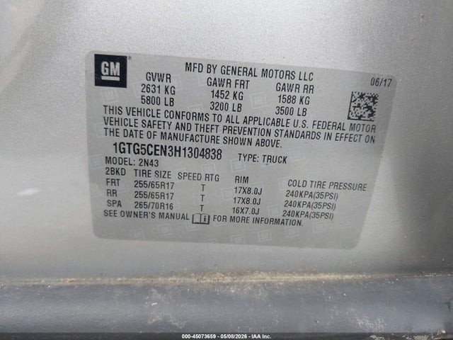 Aukcja sprzedaży 2017 Gmc Canyon Sle, vin: 1GTG5CEN3H1304838, numer aukcji: 45073659