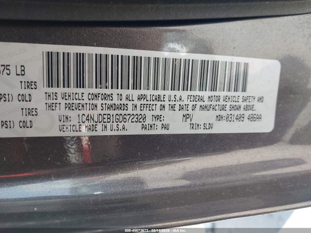 Продажа на аукционе авто 2016 Jeep Compass High Altitude Edition, vin: 1C4NJDEB1GD672320, номер лота: 45073673
