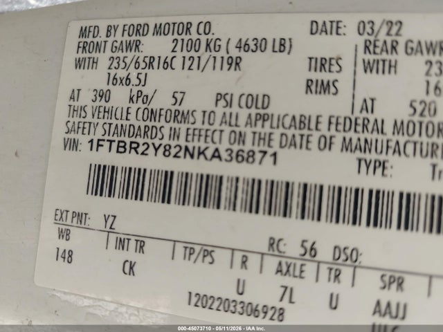 1FTBR2Y82NKA36871 Ford Transit-250
