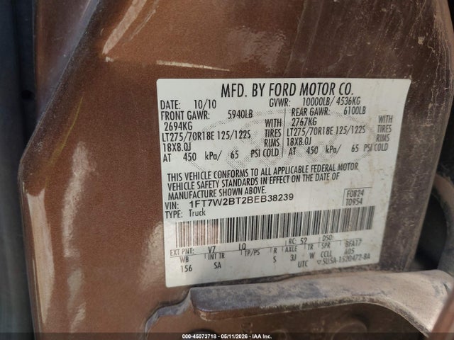 Aukcja sprzedaży 2011 Ford F-250 Lariat, vin: 1FT7W2BT2BEB38239, numer aukcji: 45073718