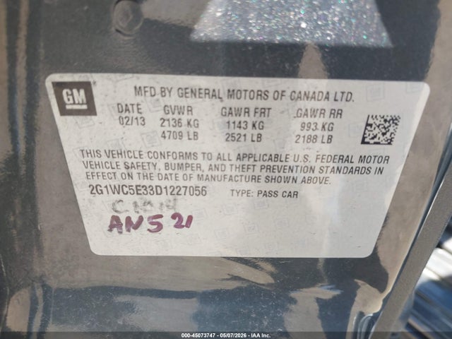 Продаж на аукціоні авто 2013 Chevrolet Impala Ltz, vin: 2G1WC5E33D1227056, номер лоту: 45073747