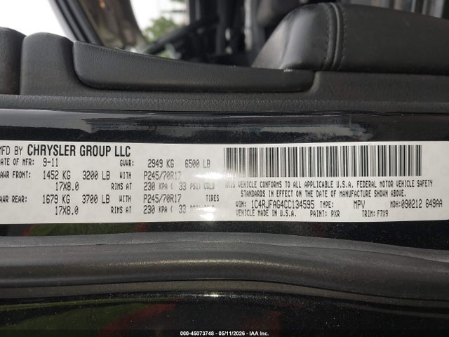 Продажа на аукционе авто 2012 Jeep Grand Cherokee Laredo, vin: 1C4RJFAG4CC134595, номер лота: 45073748