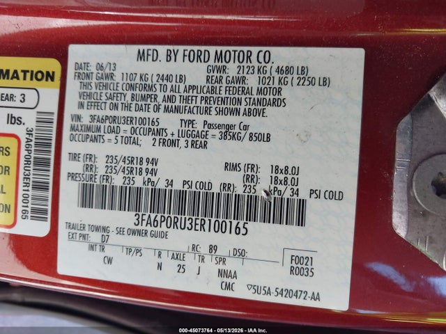 Продаж на аукціоні авто 2014 Ford Fusion Hybrid Titanium, vin: 3FA6P0RU3ER100165, номер лоту: 45073764