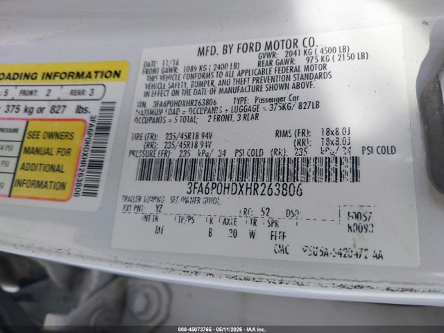 Aukcja sprzedaży 2017 Ford Fusion Se, vin: 3FA6P0HDXHR263806, numer aukcji: 45073765