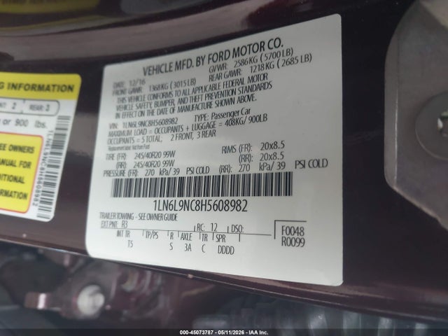 Lincoln Continental Reserve 2017 1LN6L9NC8H5608982 Image 9