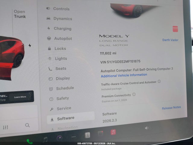Aukcja sprzedaży 2021 Tesla Model Y Long Range Dual Motor All-wheel Drive, vin: 5YJYGDEE2MF151875, numer aukcji: 45073789