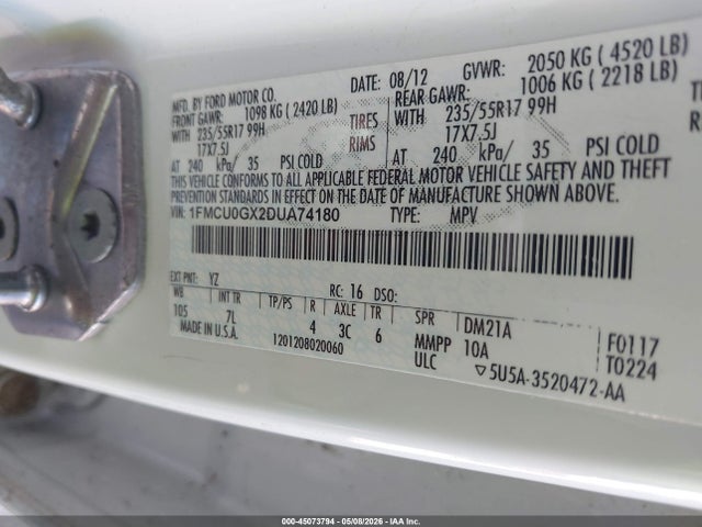 Продажа на аукционе авто 2013 Ford Escape Se, vin: 1FMCU0GX2DUA74180, номер лота: 45073794
