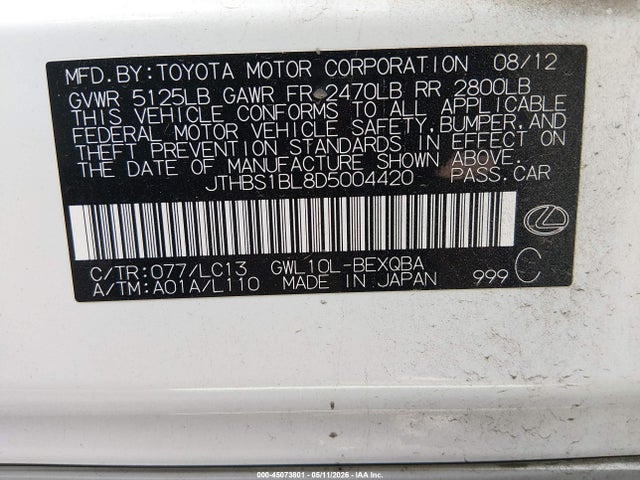 Продажа на аукционе авто 2013 Lexus Gs 450h, vin: JTHBS1BL8D5004420, номер лота: 45073801