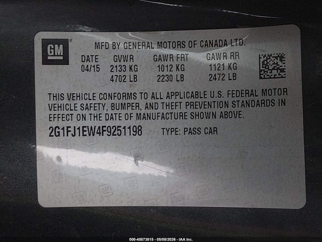 2015 Chevrolet Camaro 2ss მანქანა იყიდება აუქციონზე, vin: 2G1FJ1EW4F9251198, აუქციონის ნომერი: 45073815