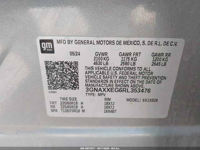 Продаж на аукціоні авто 2024 Chevrolet Equinox Awd Premier, vin: 3GNAXXEG6RL353476, номер лоту: 45073817