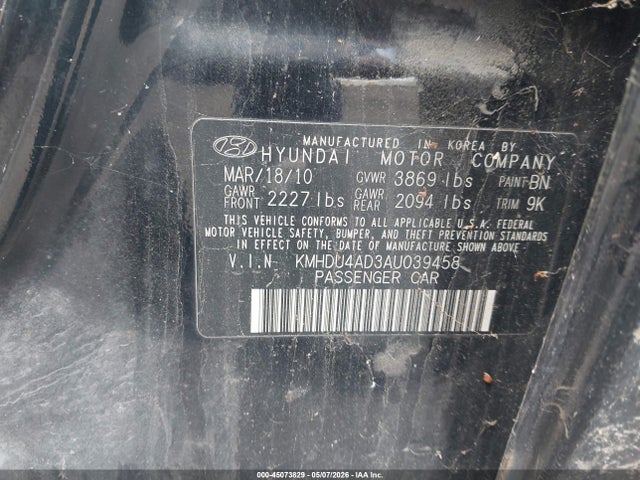 Aukcja sprzedaży 2010 Hyundai Elantra Gls, vin: KMHDU4AD3AU039458, numer aukcji: 45073829