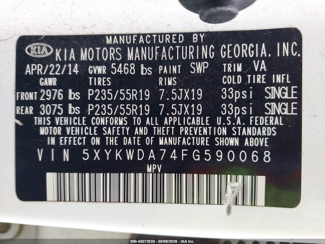 5XYKWDA74FG590068 KIA Sorento Limited V6