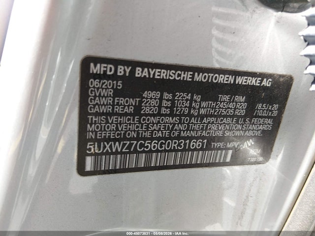 Aukcja sprzedaży 2016 Bmw X3 Sdrive28i, vin: 5UXWZ7C56G0R31661, numer aukcji: 45073831
