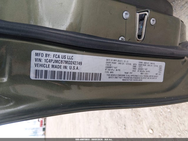 2021 Jeep Cherokee Latitude 4x4 მანქანა იყიდება აუქციონზე, vin: 1C4PJMCB7MD242749, აუქციონის ნომერი: 45073833